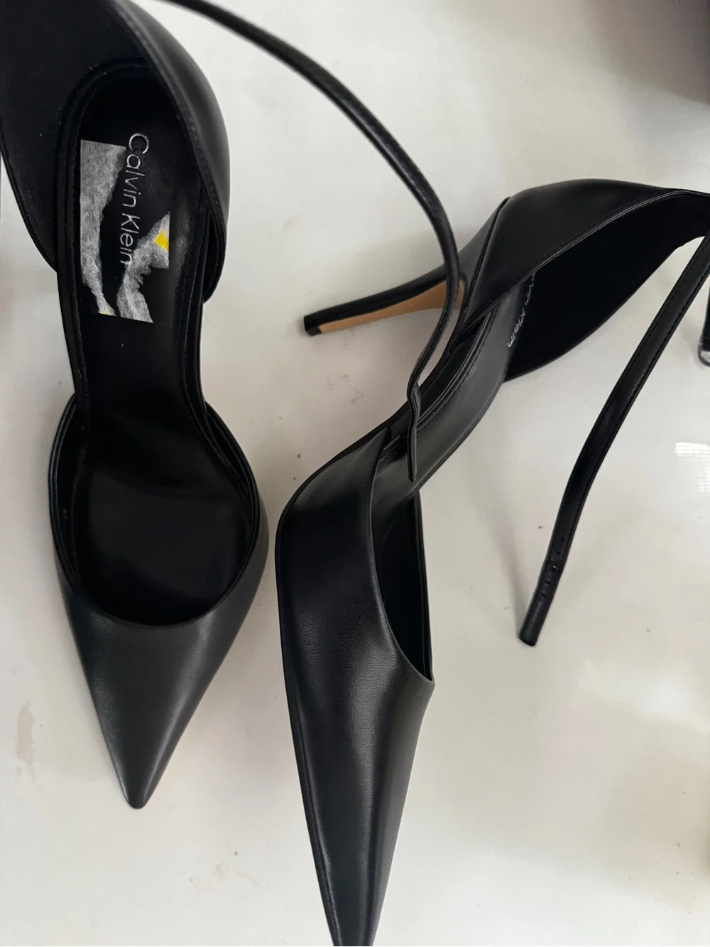 Calvin Klein Black Pointed-Toe Ankle-Strap Heels